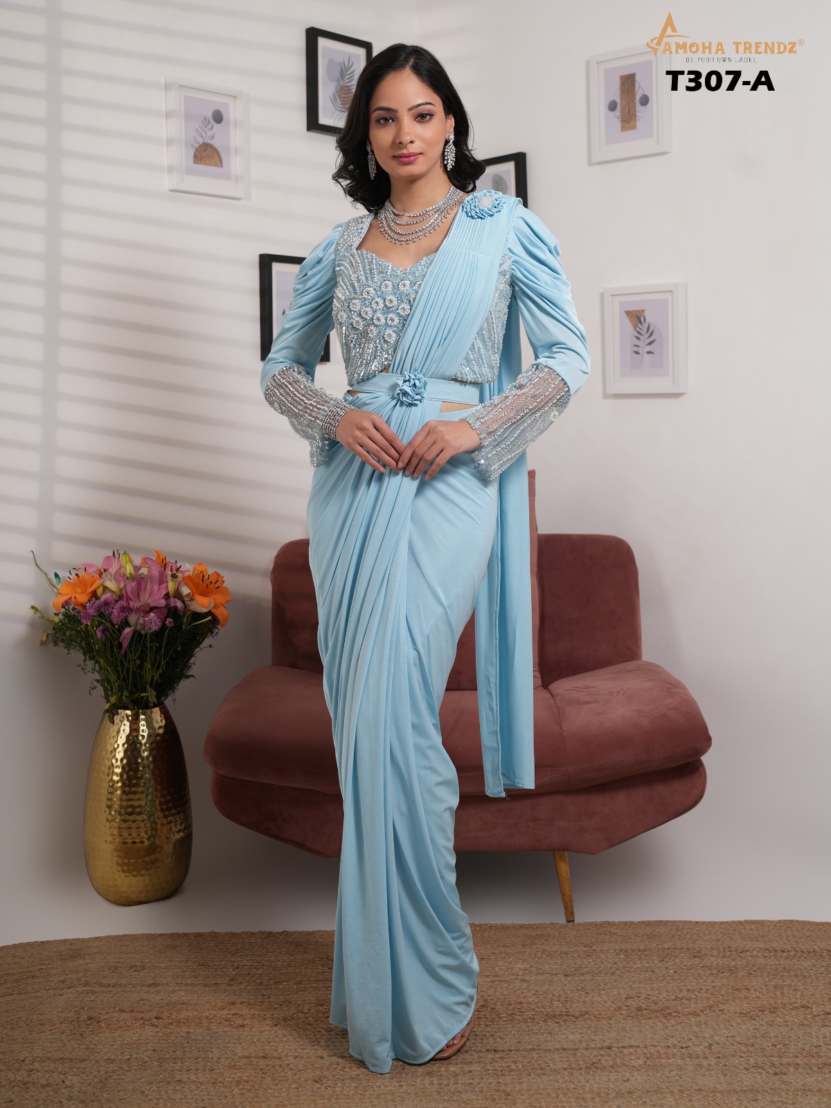 Amoha T307 Important Lycra Wholesale Designer Readymade Sarees Catalog - Image 2
