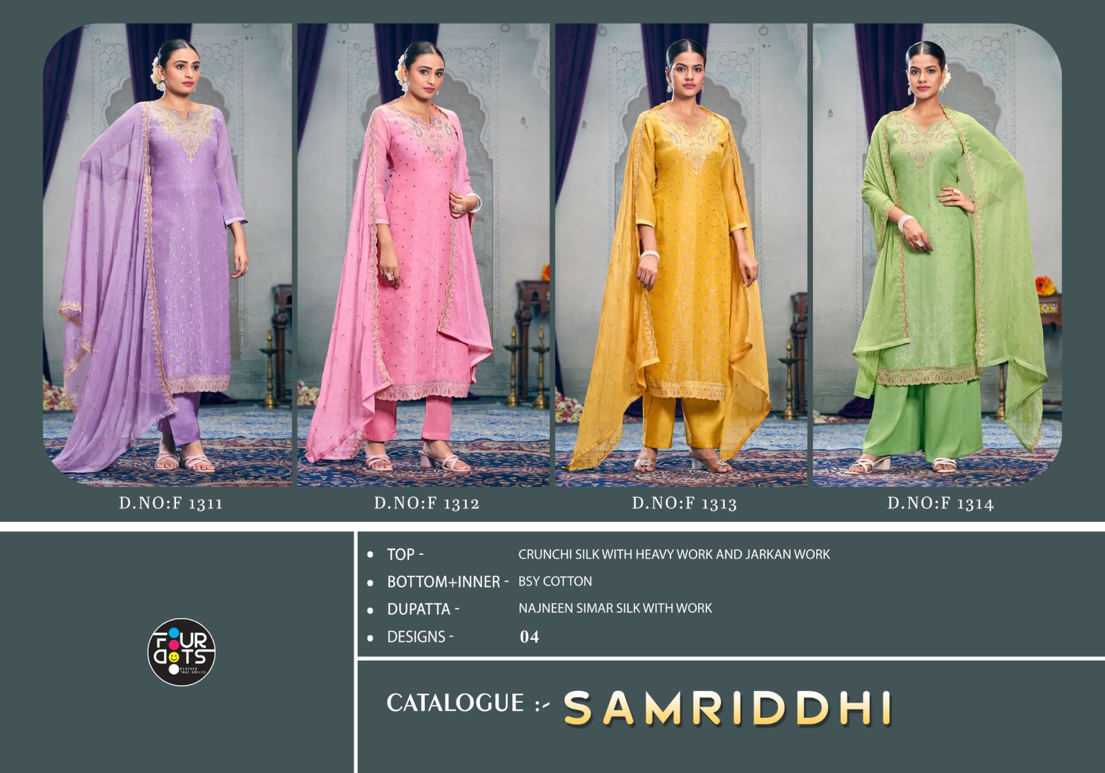 Four Dots Samriddhi Crunchi Silk Wholesale Designer Salwar Suit Catalog - Image 5