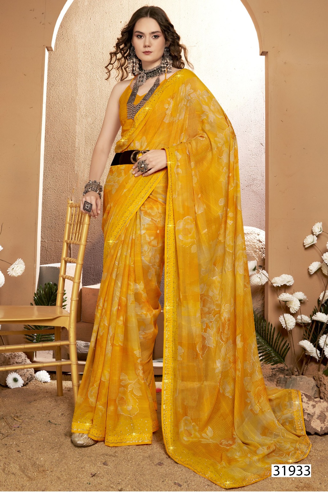 Vallabhi Prints Canon Georgette Wholesale Regular Sarees Catalog - Image 4