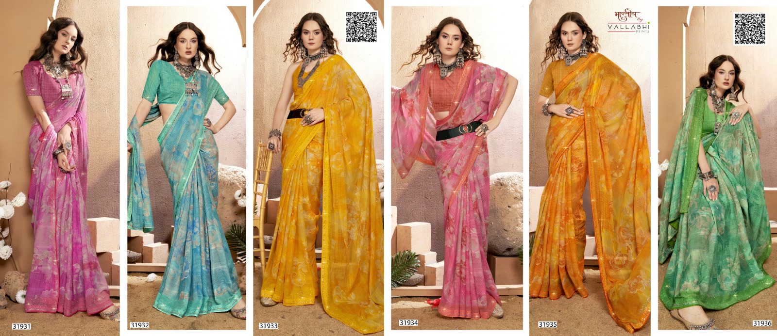 Vallabhi Prints Canon Georgette Wholesale Regular Sarees Catalog - Image 8
