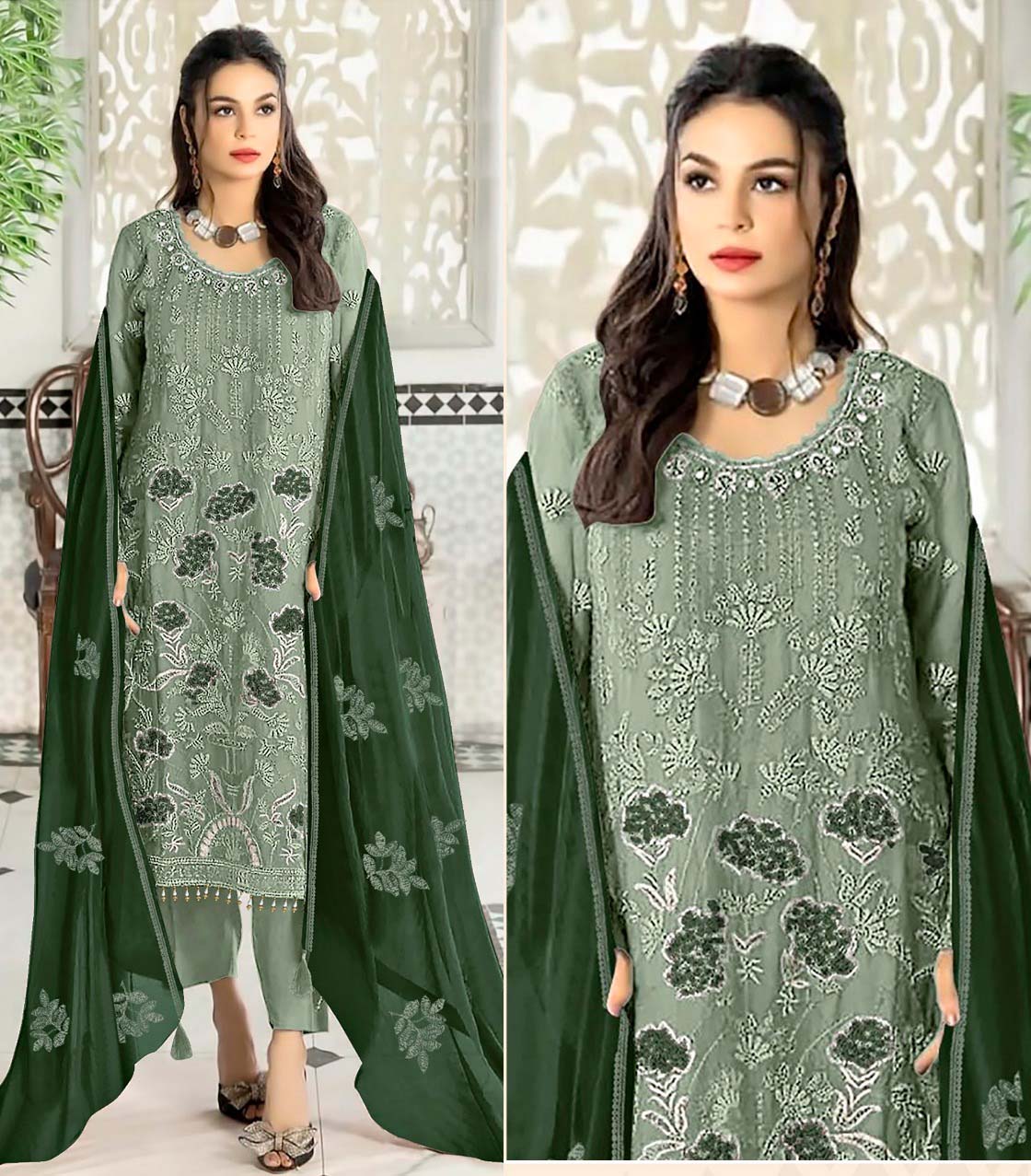 Zarqash D. No Z 3095 Georgette Wholesale Pakistani Salwar Suit Catalog