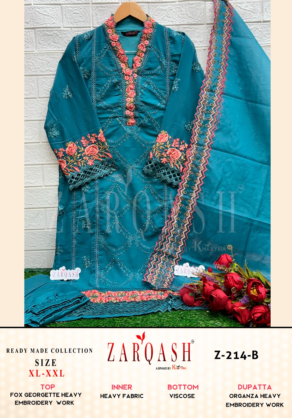 Zarqash D.No Z-214 Fox Georgette Wholesale Pakistani Readymade Salwar Suit Catalog - Image 2