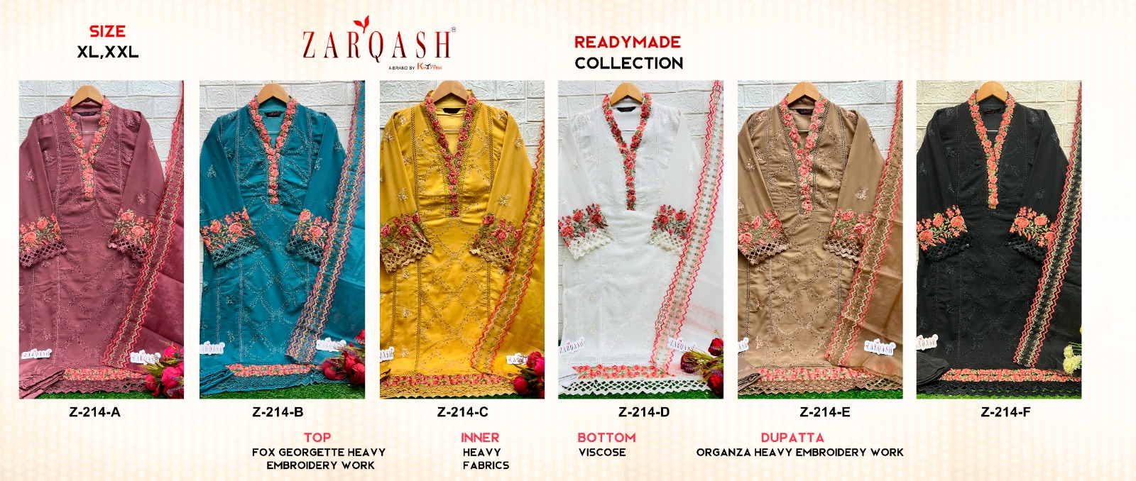 Zarqash D.No Z-214 Fox Georgette Wholesale Pakistani Readymade Salwar Suit Catalog - Image 7