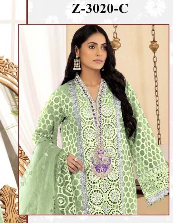 Zarqash Z-3020(B,C) Organza Wholesale Pakistani Salwar Suit Catalog