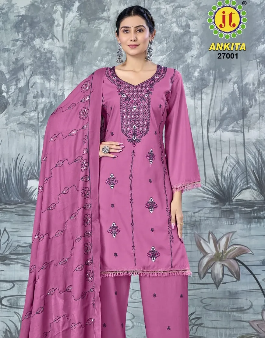 Jt Ankita Vol 27 Rayon Embroidered Wholesale Fancy Salwar Suit Collection