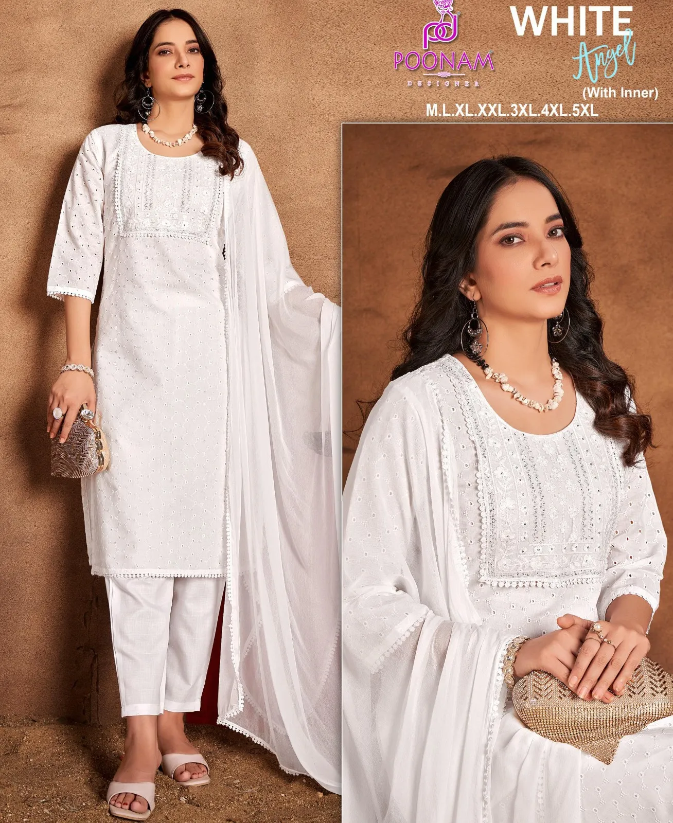 Poonam Designer White Angle Cotton Wholesale Readymade Salwar Suit Collection