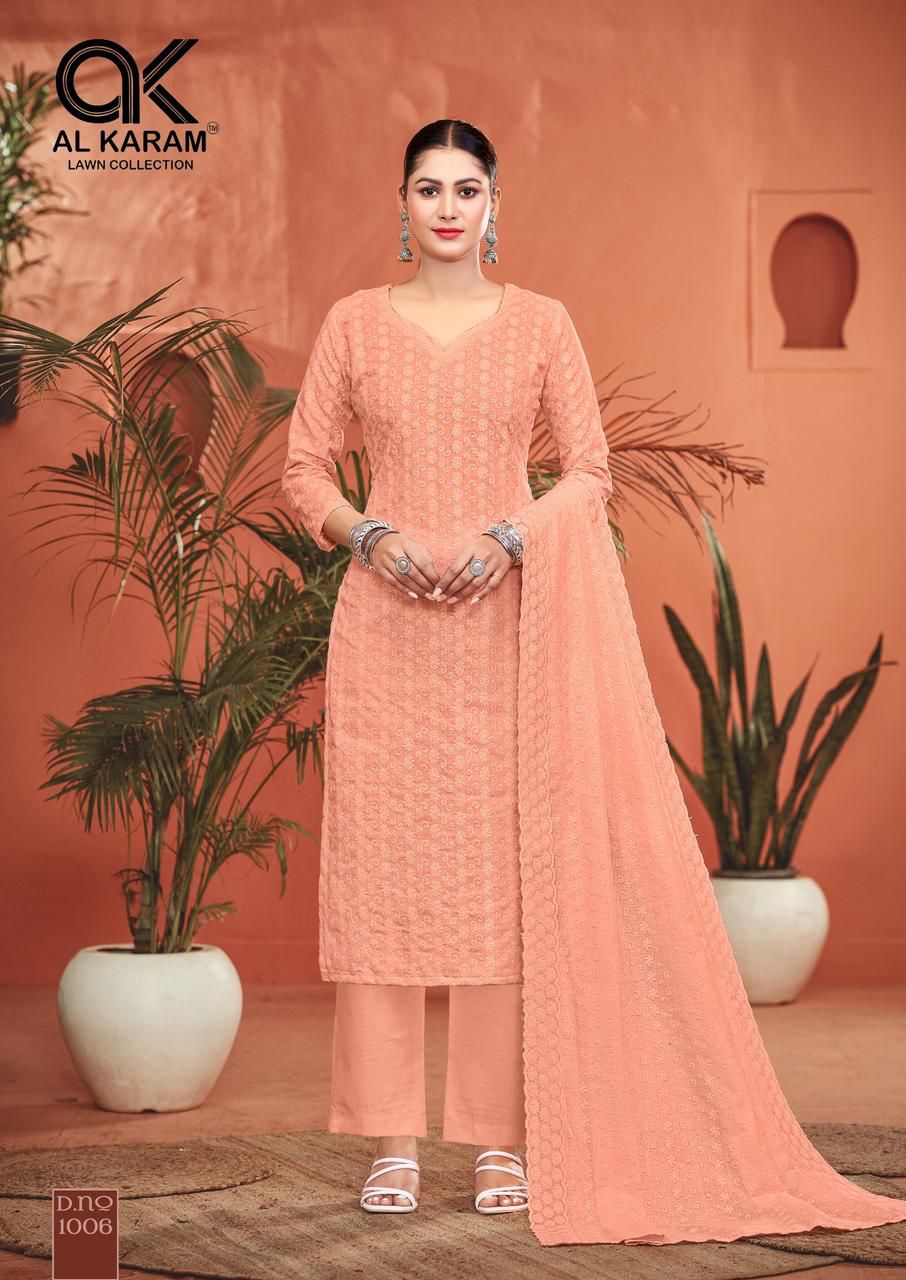 Al Karam Guzarish Cotton With Chifli Work Wholesale Pakistani Dress Material Catalog - Image 5