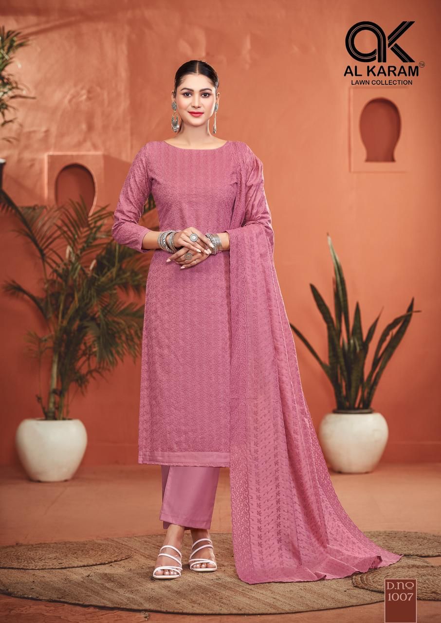 Al Karam Guzarish Cotton With Chifli Work Wholesale Pakistani Dress Material Catalog - Image 6