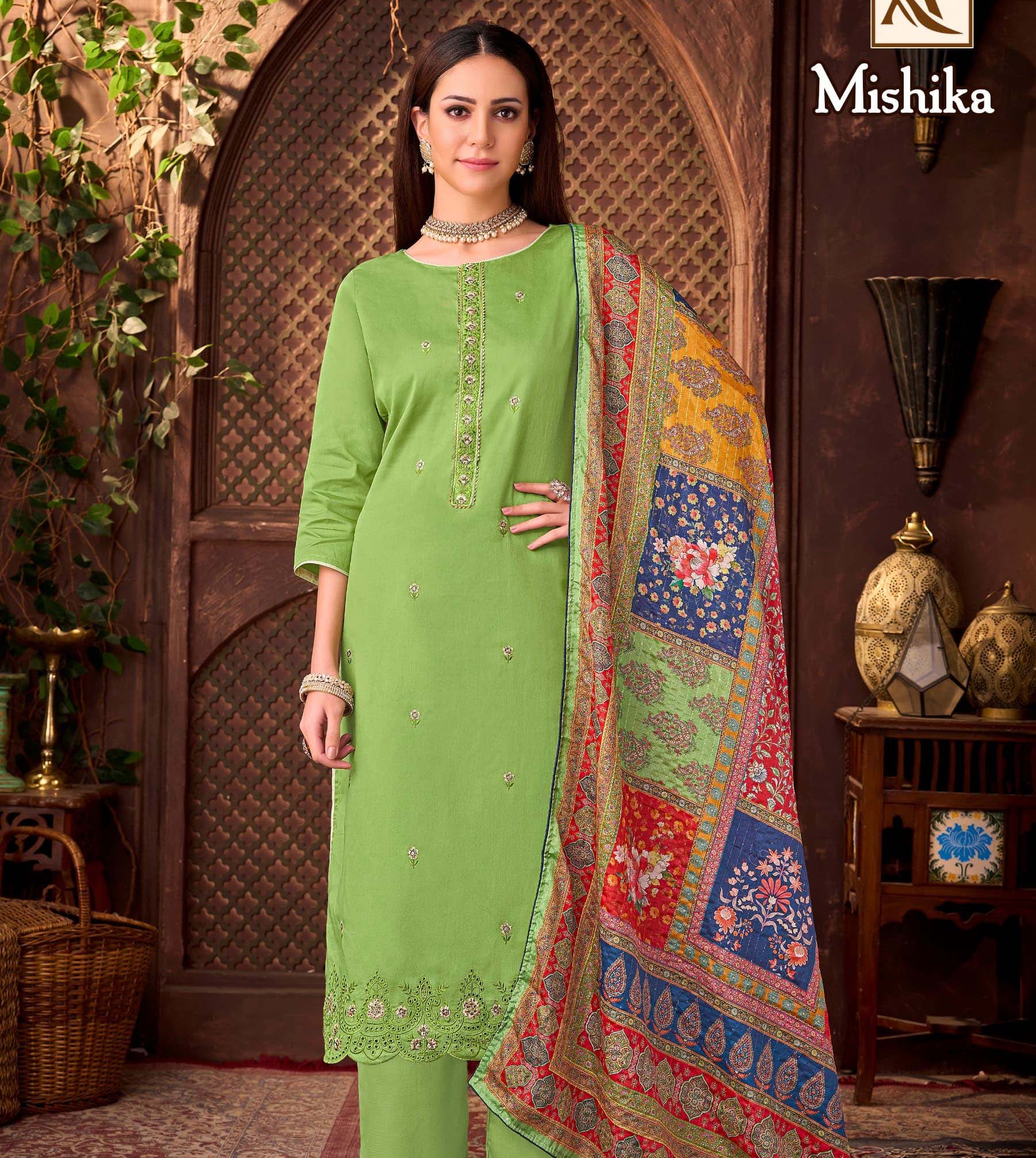 Alok Mishika Zam Fancy Embroidered Wholesale Dress Material Catalog