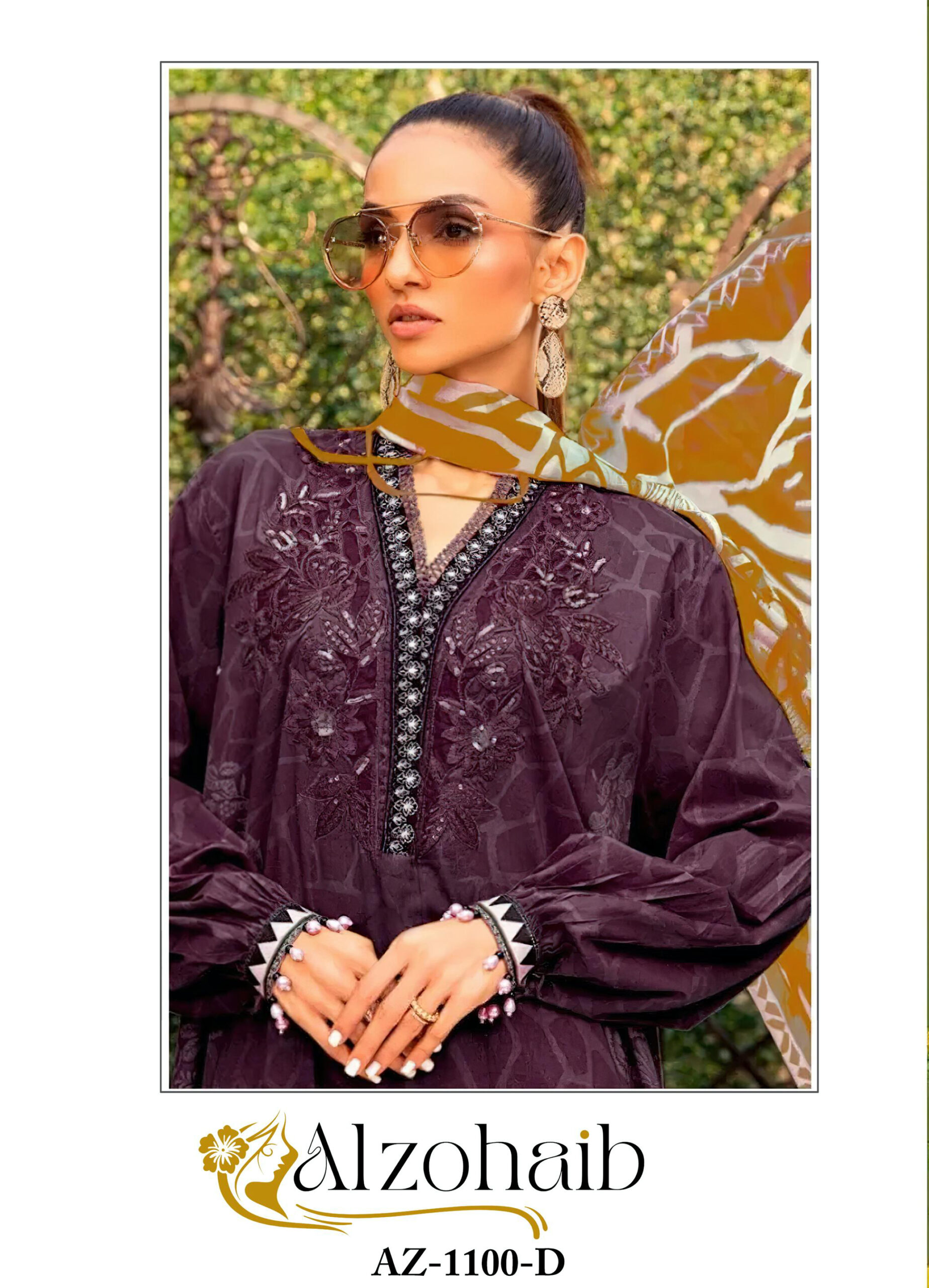 Alzohaib Az 1100 A To D  Chiffon Dupatta Wholesale Pakistani Salwar Suit Catalog