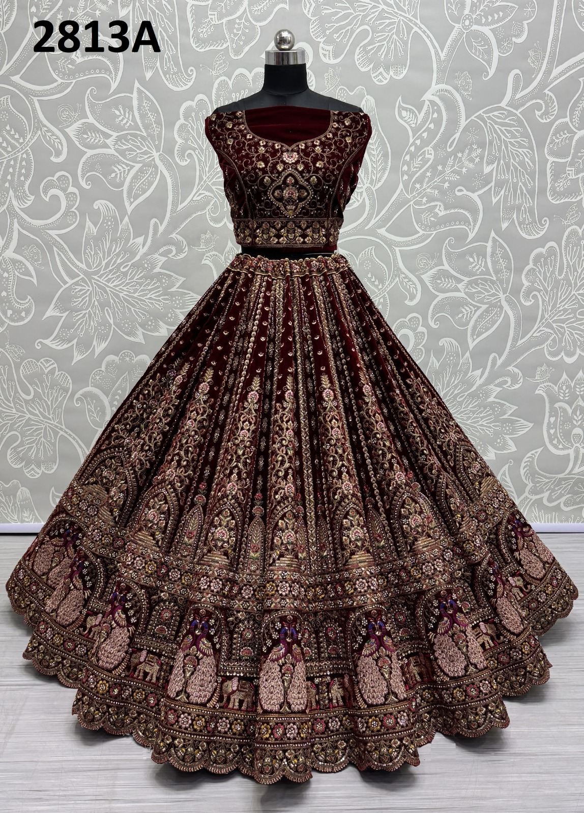 Anjani Art 2813A Velvet Bridal Embroidered Lehenga Collection