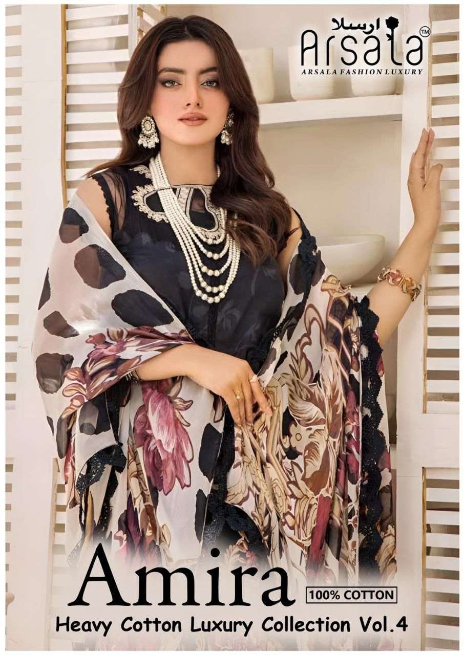 Arsala Fashion Amira Heavy Cotton Luxury Collection Vol 4 Lawn Cotton Wholesale Pakistani Salwar Kameez Catalog
