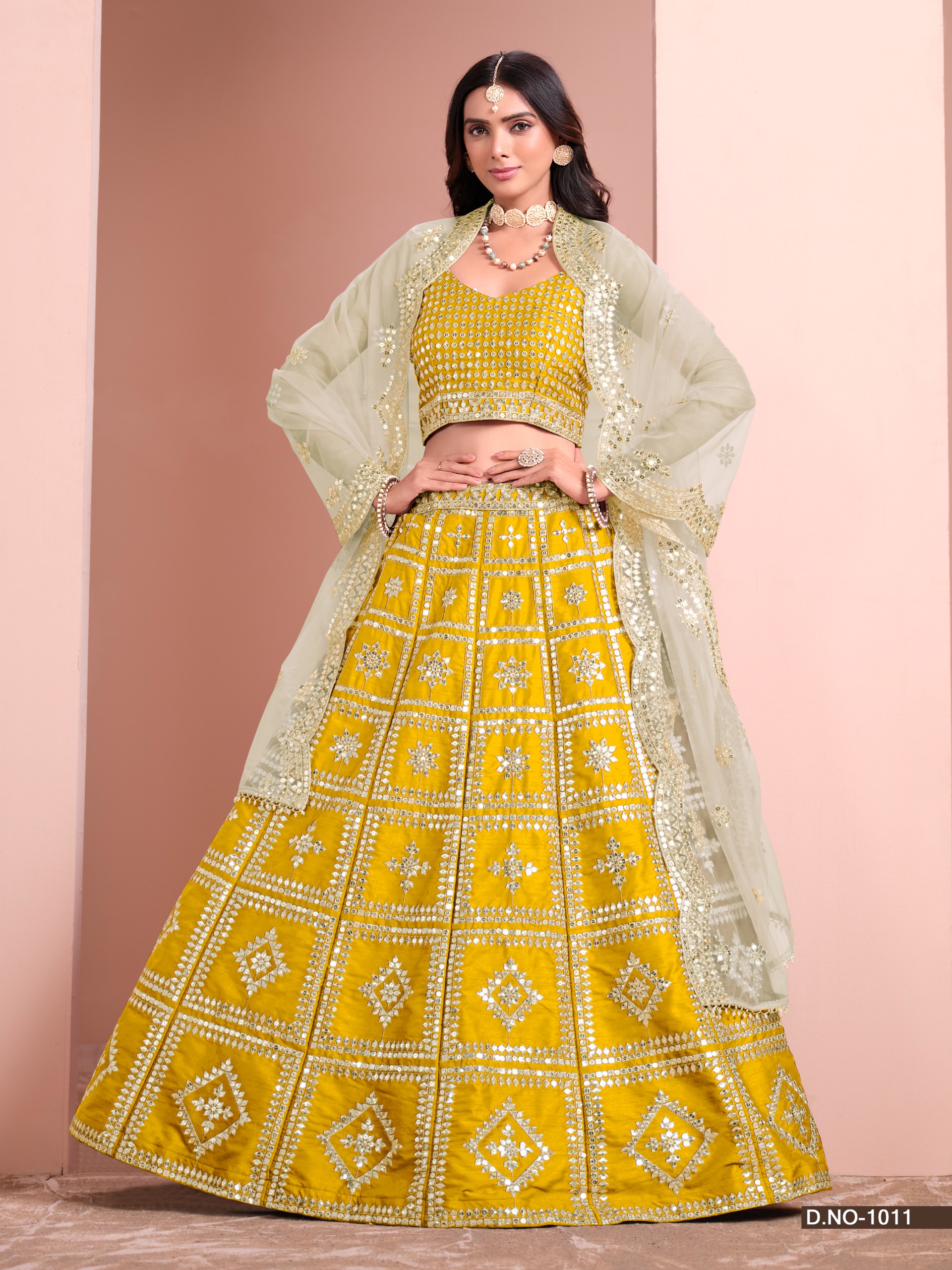 Buy Alizeh by Mehvish – Mustard Yellow Embroidered Lehenga