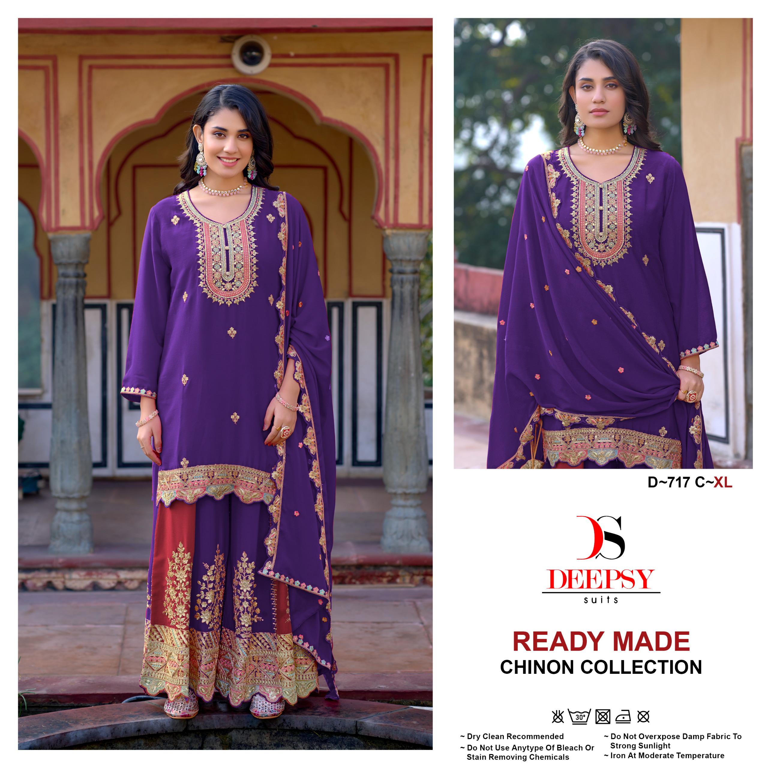 Deepsy D 717 Chinon Embroidered Wholesale Pakistani Readymade Salwar Suit Catalog - Image 4