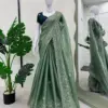 Elegant Olive Green Burberry with Sequence Work Silk Saree