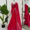 Elegant Red Faux Georgette with Thread & Sequence work Saree.
