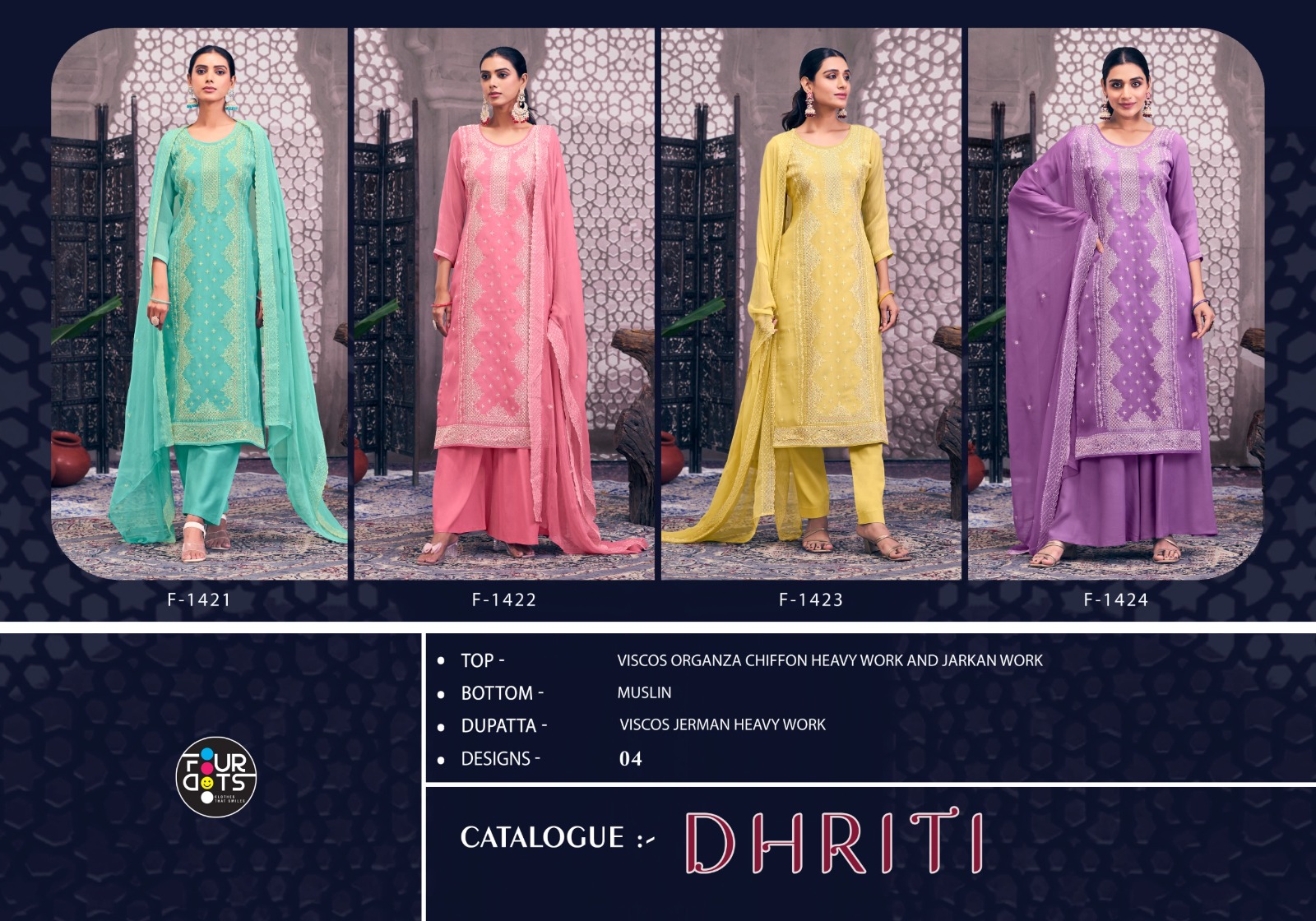 Four Dots Dhriti Viscose Organza Wholesale Designer Dress Material Collection - Image 5