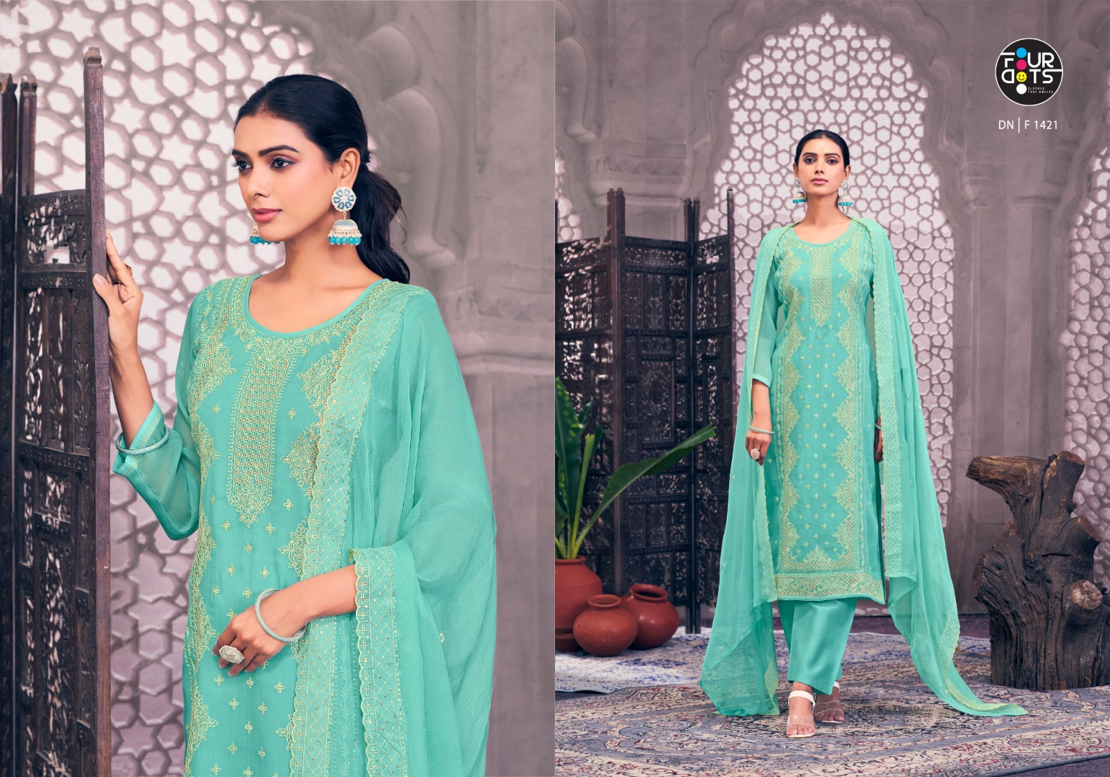 Four Dots Dhriti Viscose Organza Wholesale Designer Dress Material Collection - Image 2