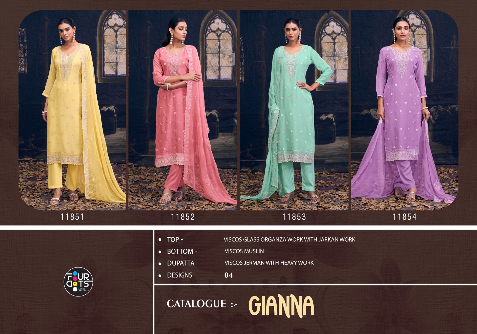Four Dots Gianna Viscose Glass Organza Wholesale Designer Dress Material Catalog - Image 5