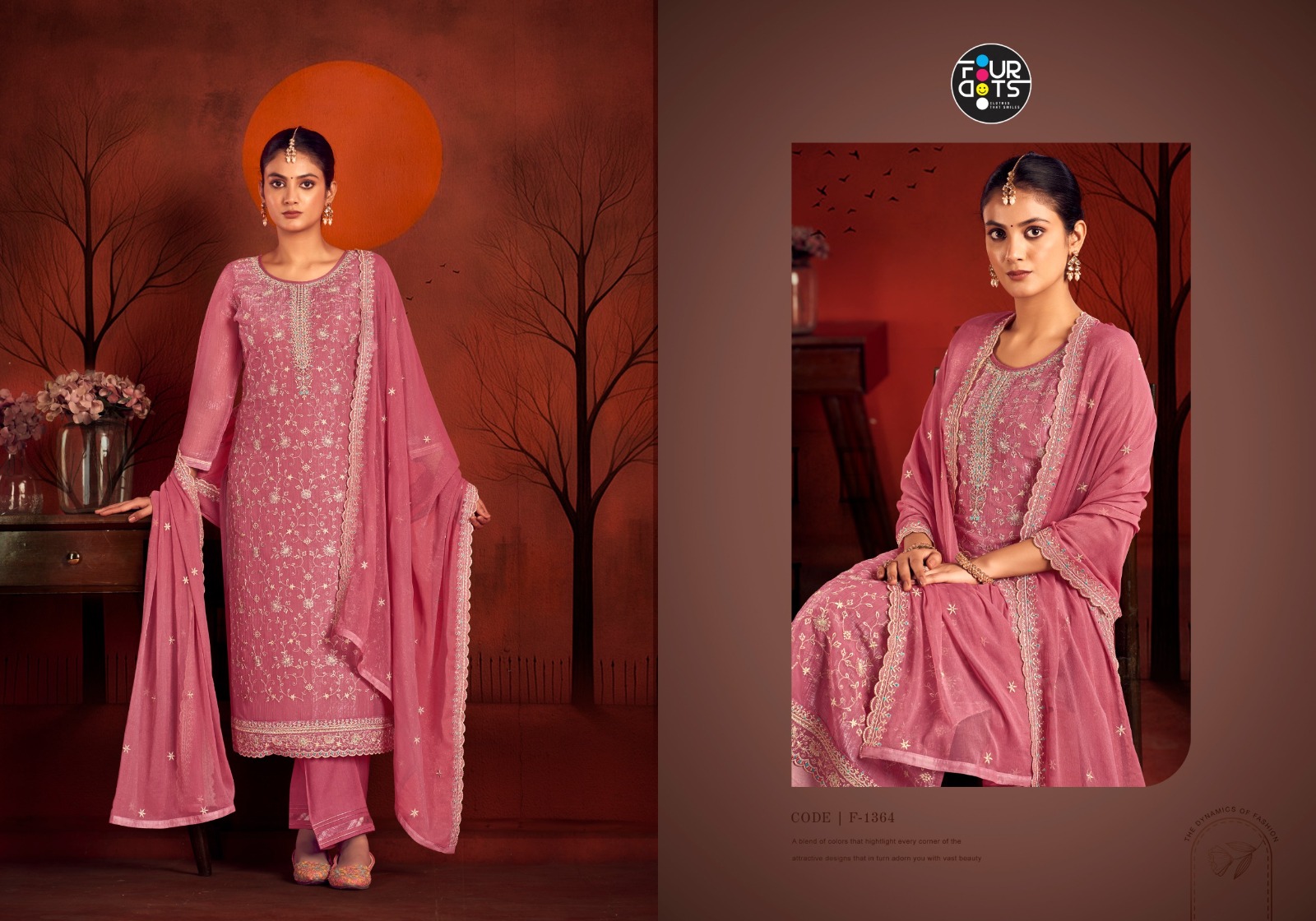 Four Dots Kundan Crunchi Silk With Jarkan Work Wholesale Designer Salwar Suit Catalog - Image 2