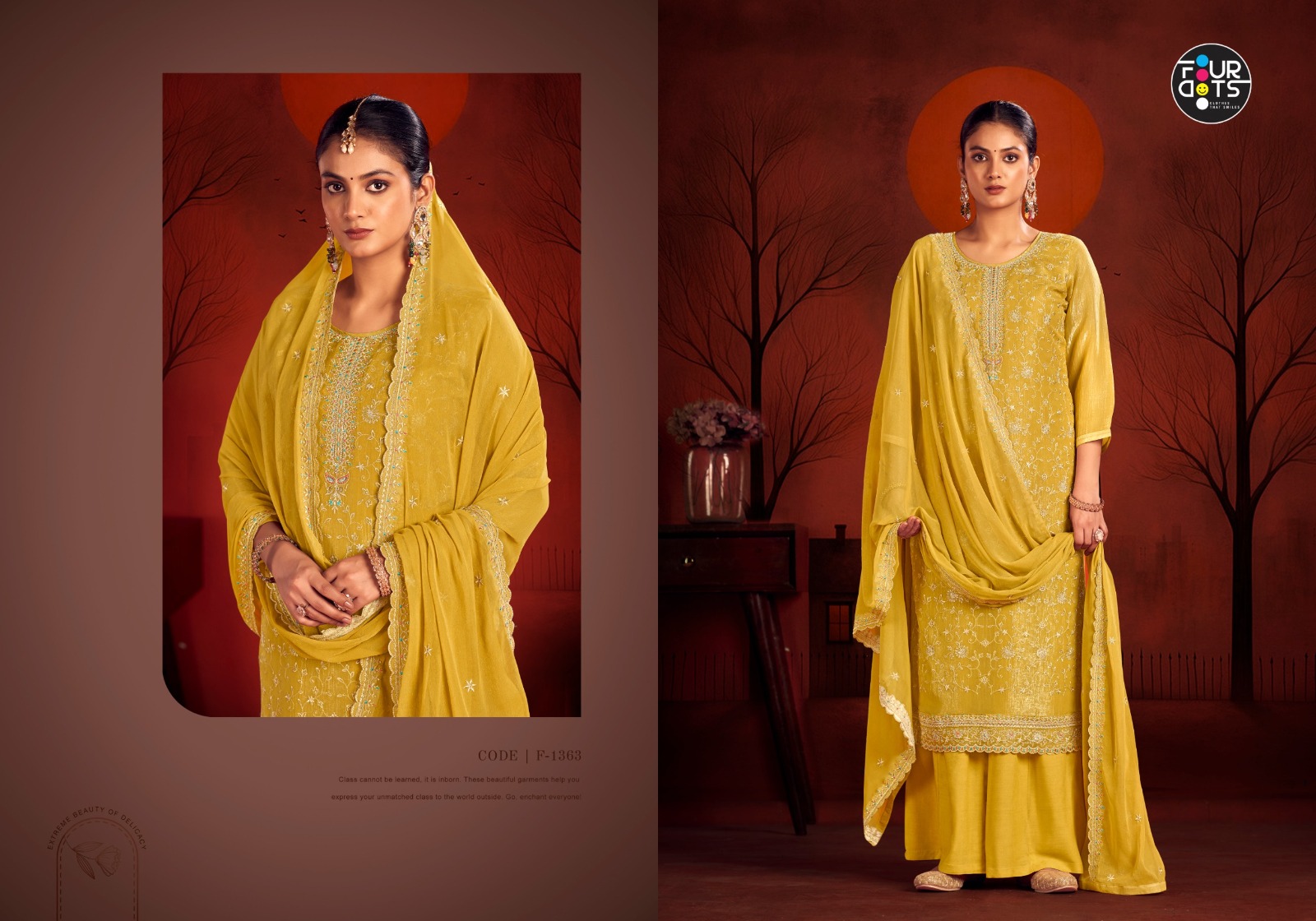 Four Dots Kundan Crunchi Silk With Jarkan Work Wholesale Designer Salwar Suit Catalog - Image 4