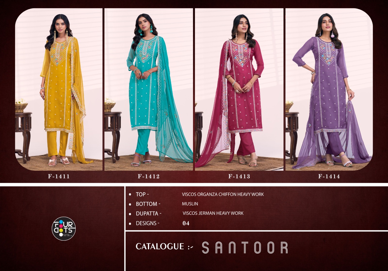 Four Dots Santoor Viscos Organza Wholesale Designer Salwar Suit Catalog - Image 5