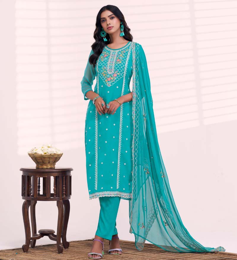 Four Dots Santoor Viscos Organza Wholesale Designer Salwar Suit Catalog