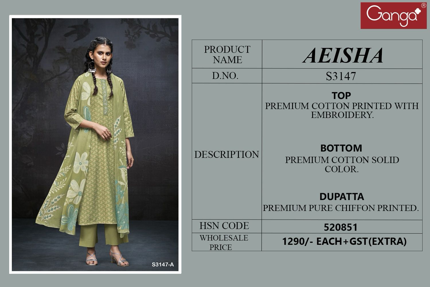 Ganga Aeisha 3147 Premium Cotton Printed Wholesale Fancy Salwar Suit Catalog - Image 5