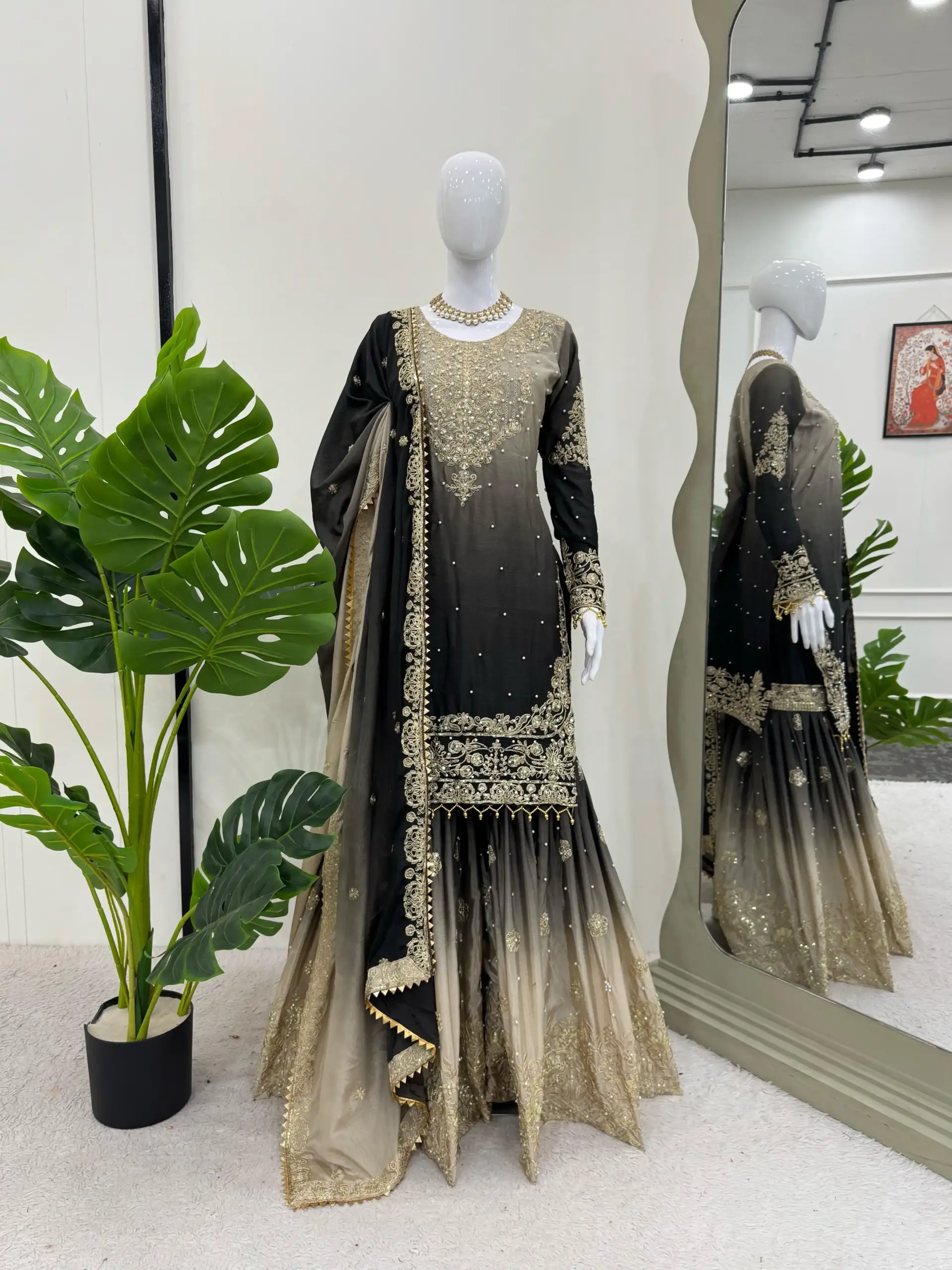Buy Heavy Chinon Suit with Sharara Online