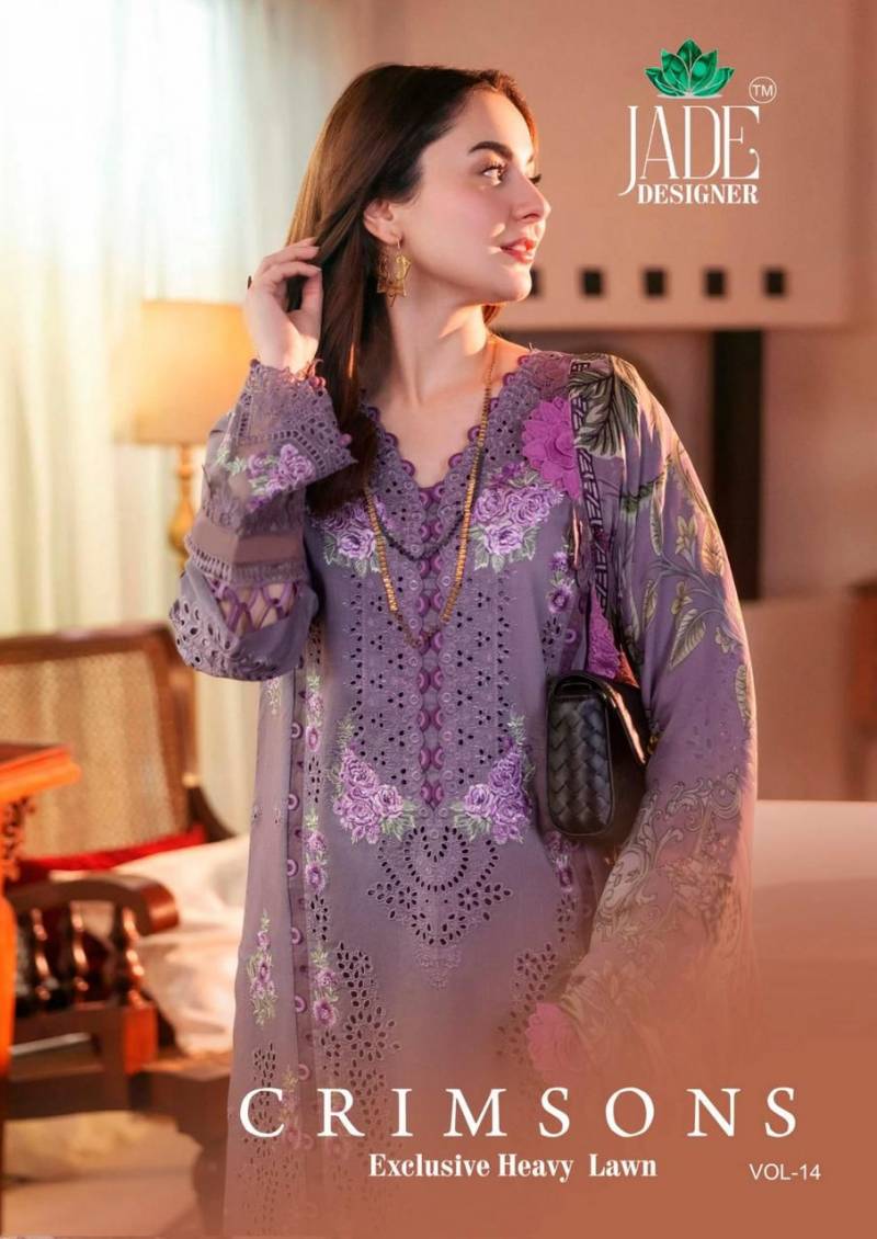 Jade Crimsons Vol 14 Exclusive Heavy Lawn Wholesale Pakistani Salwar Suit Catalog