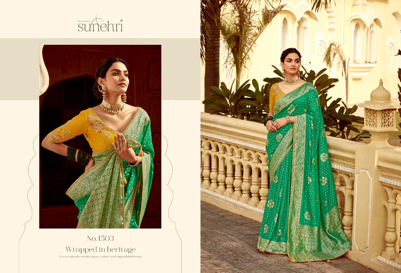 Kimora Sunehri Rang Mahal Based Fancy Wholesale Designer Wedding Wear Sarees Catalog — Wholesale Sarees, Kimora wholesale from Surat — view 9
