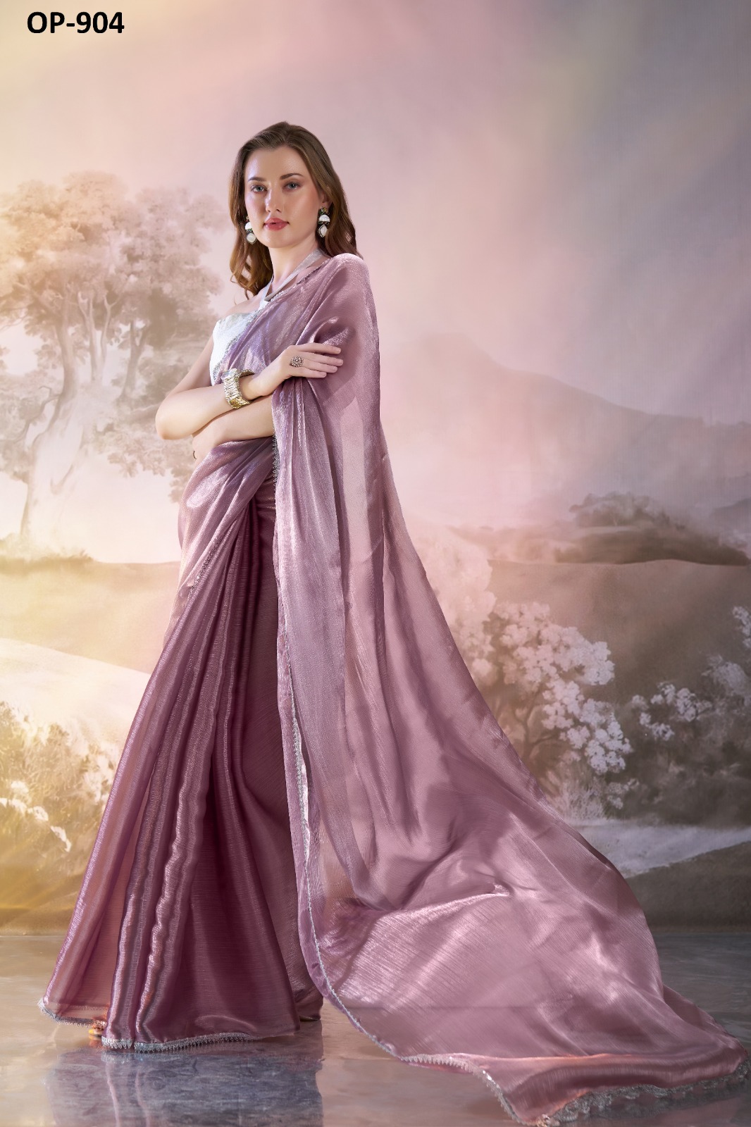 Laxminam OP-904 Designer Burberry Organza Saree Collection - Image 6
