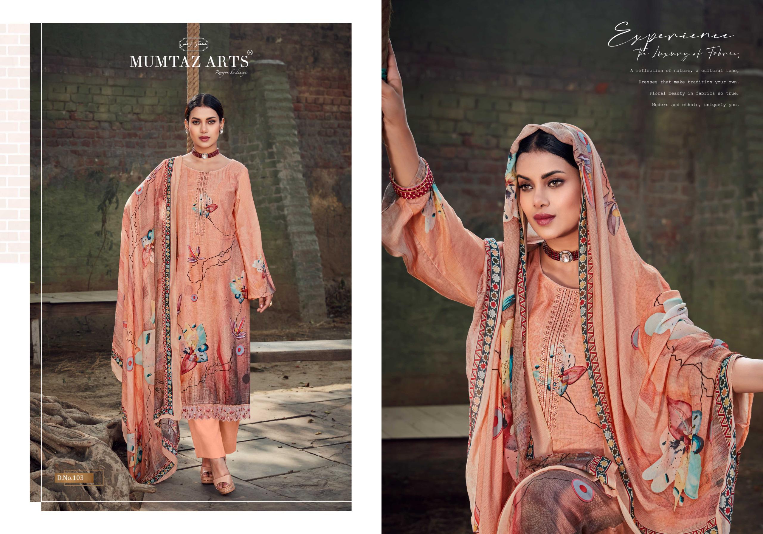 Mumtaz Tulip Tales Viscose Maslin Digital Printed Wholesale Dress Material Catalog - Image 4