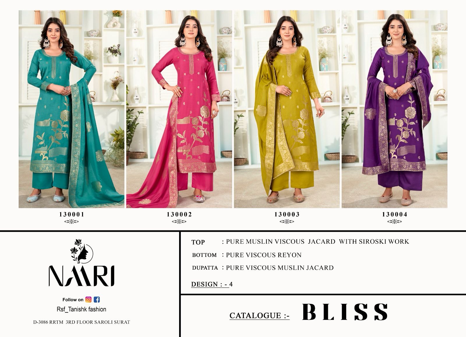 Naari Bliss Pure Muslin Jacard Wholesale Fancy Salwar Suit Collection - Image 6