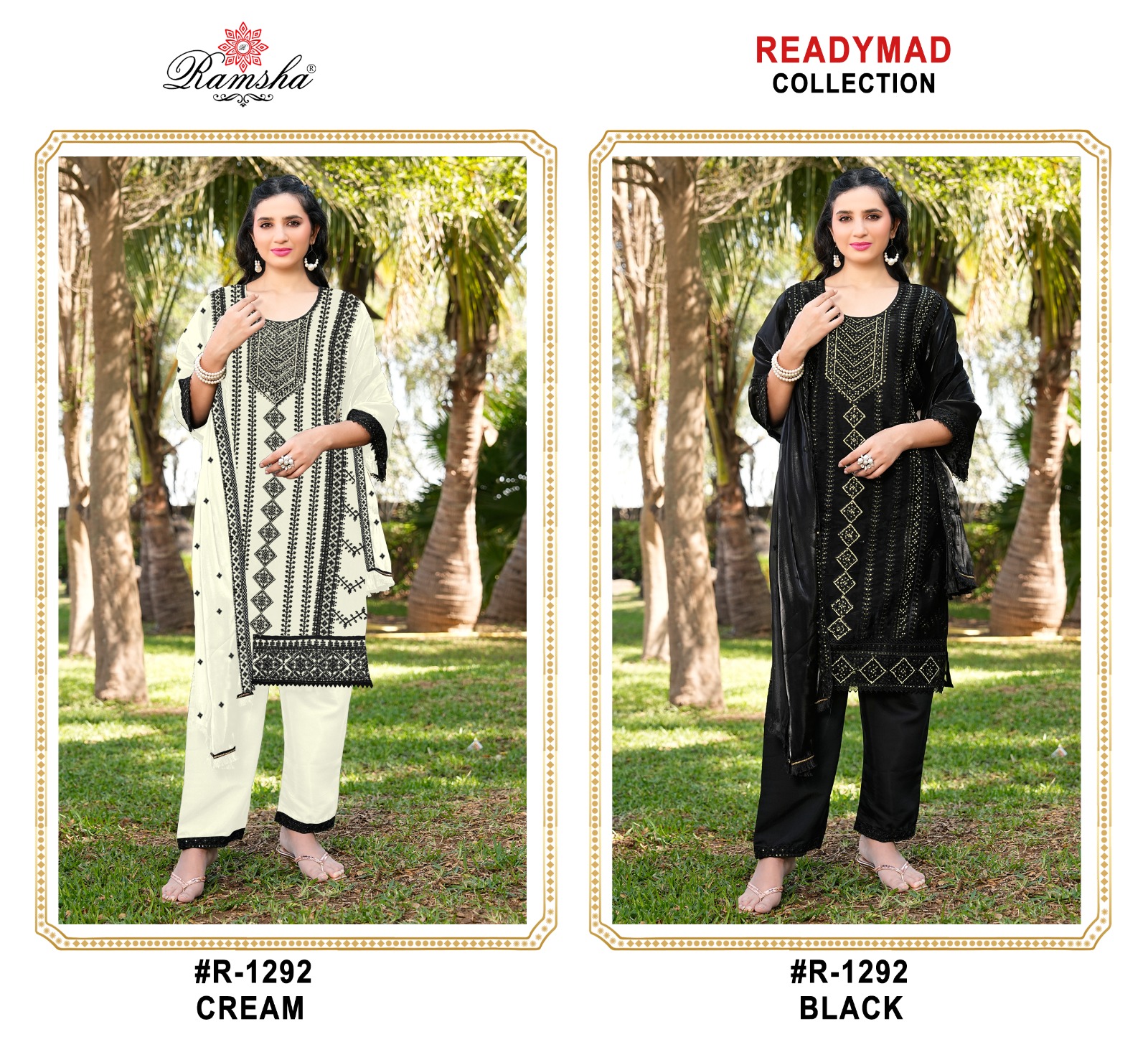 Ramsha R 1292 Cream And Black Jimmy Choo Wholesale Pakistani Readymade Eid Collection - Image 3