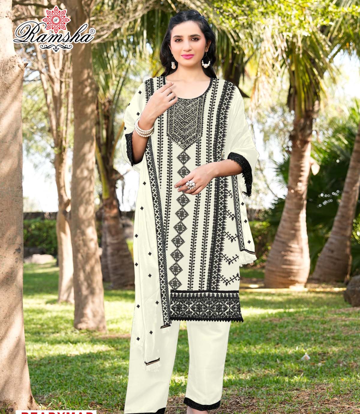 Ramsha R 1292 Cream And Black Jimmy Choo Wholesale Pakistani Readymade Eid Collection