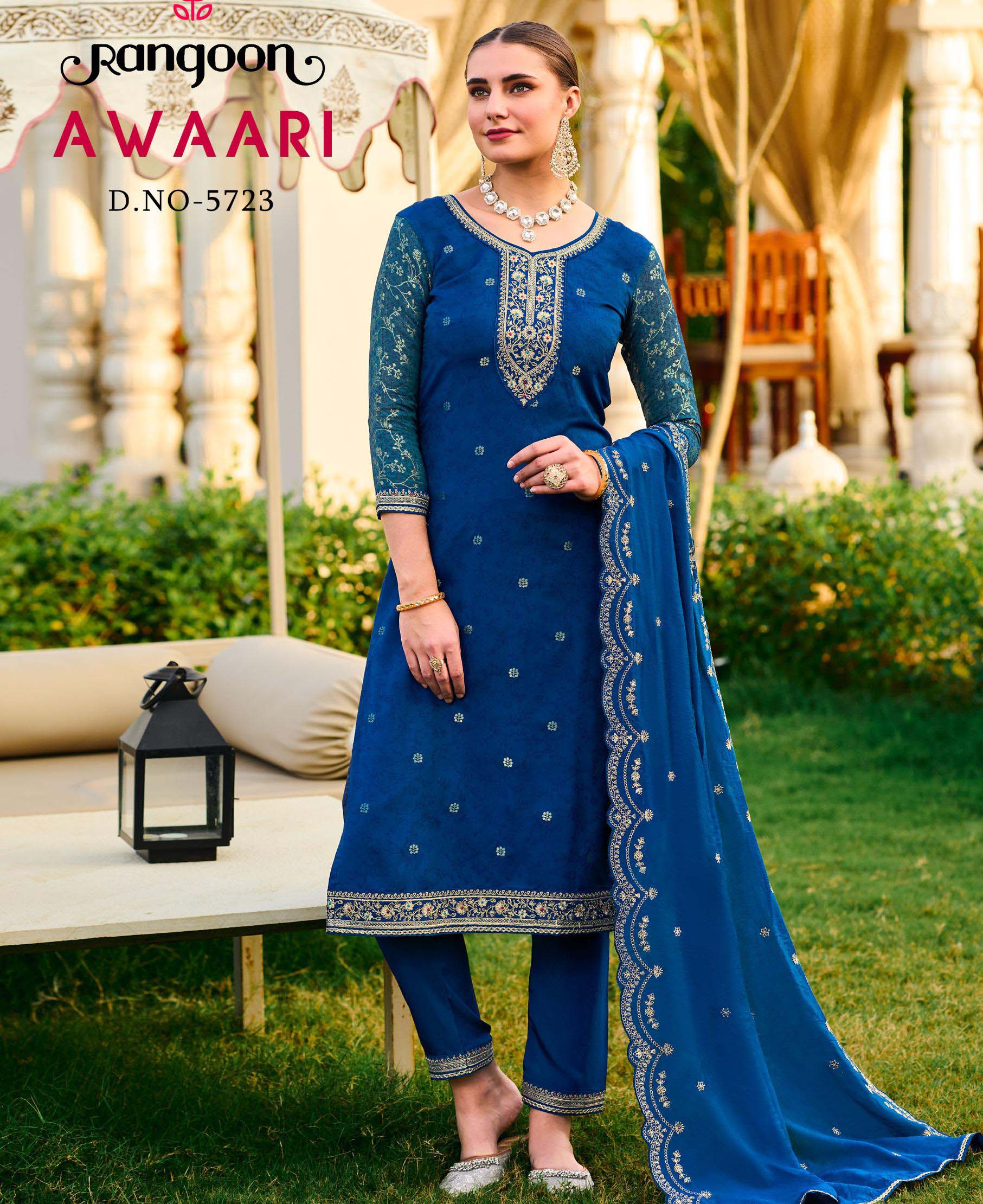 Rangoon Awaari Muslin Jecaurd Wholesale Readymade Salwar Suit Catalog