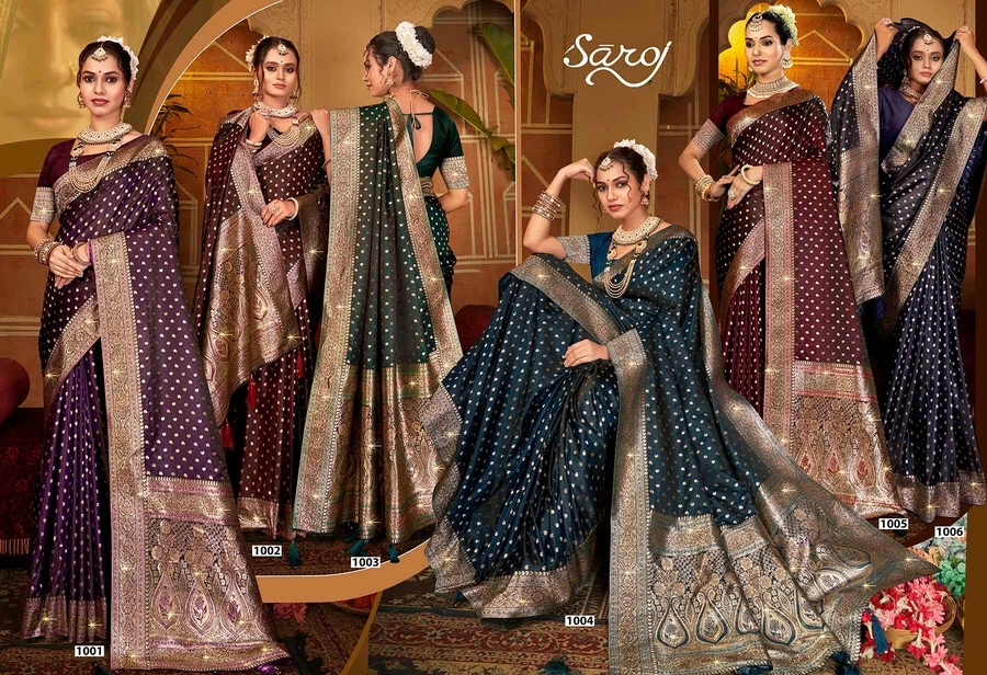 Saroj Gangavati Satin Silk Vol 2 Wedding Wear Stylish Silk Wholesale Sarees Catalog - Image 7