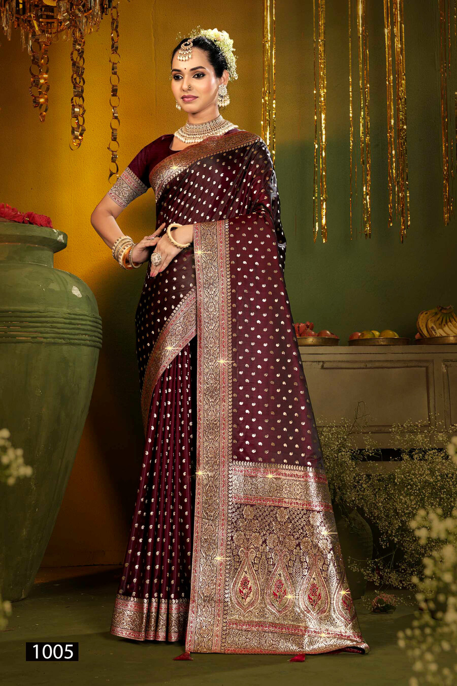 Saroj Gangavati Satin Silk Vol 2 Wedding Wear Stylish Silk Wholesale Sarees Catalog - Image 5