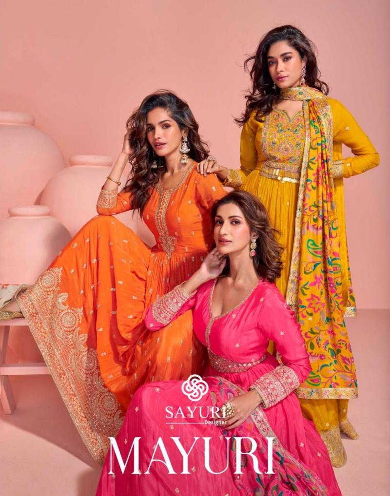 Sayuri Mayuri Premium Chinon Silk Gown with Digital Embroidered Dupatta Wholesale