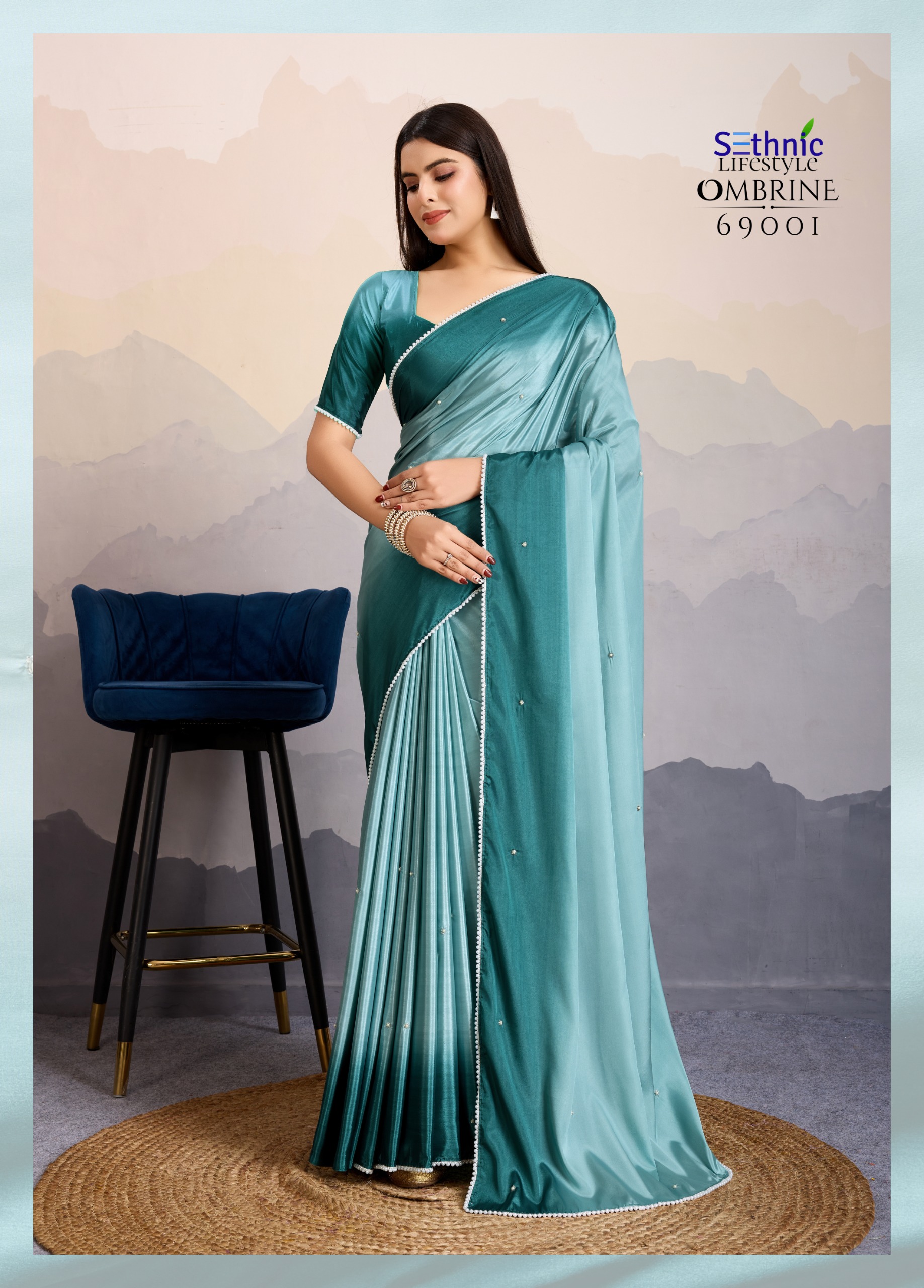 Sethnic Ombrine Crepe Satin Silk Wholesale Sarees Collection - Image 2