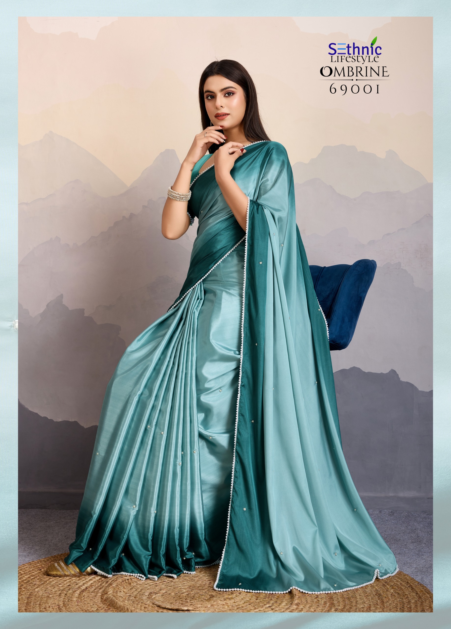 Sethnic Ombrine Crepe Satin Silk Wholesale Sarees Collection - Image 3