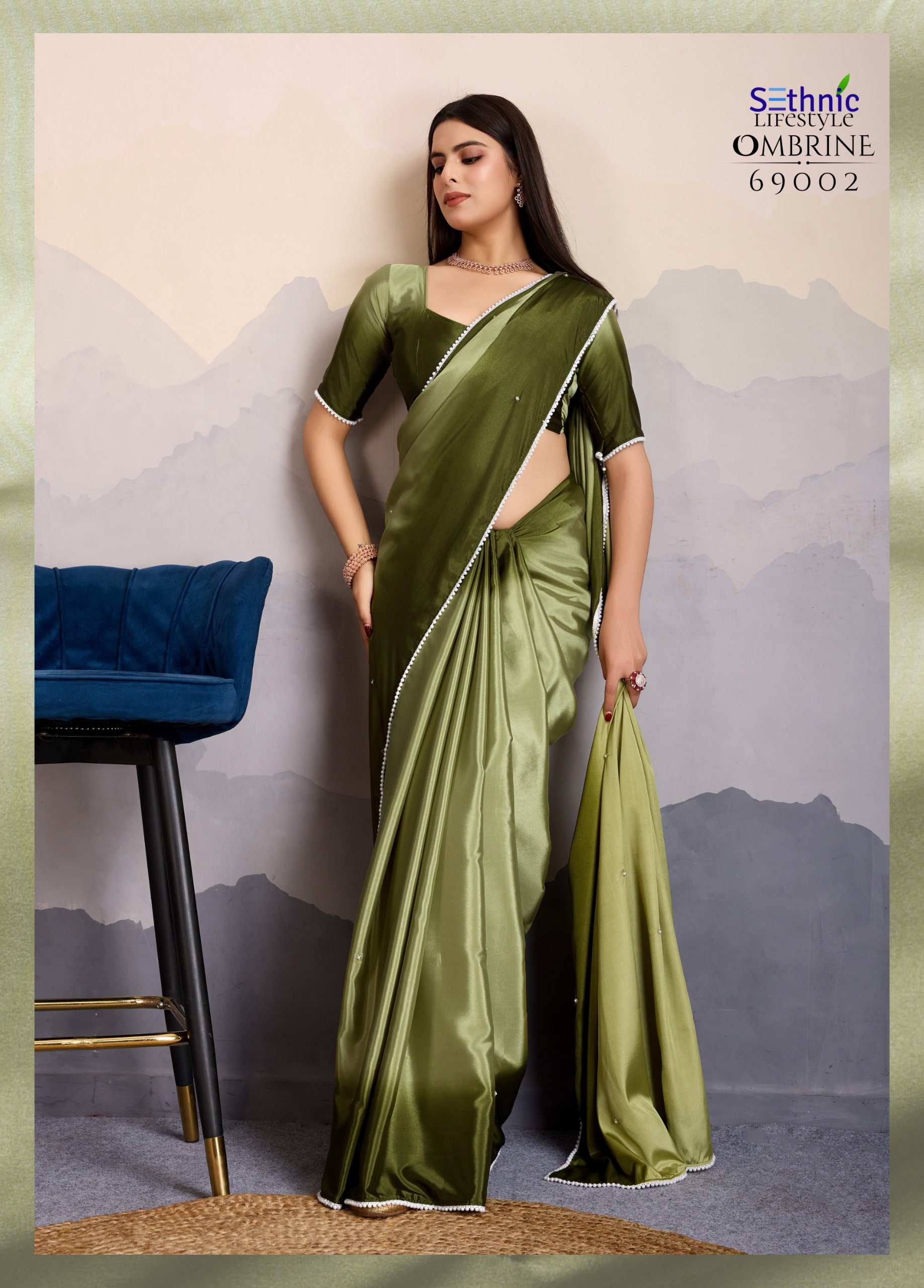 Sethnic Ombrine Crepe Satin Silk Wholesale Sarees Collection - Image 5