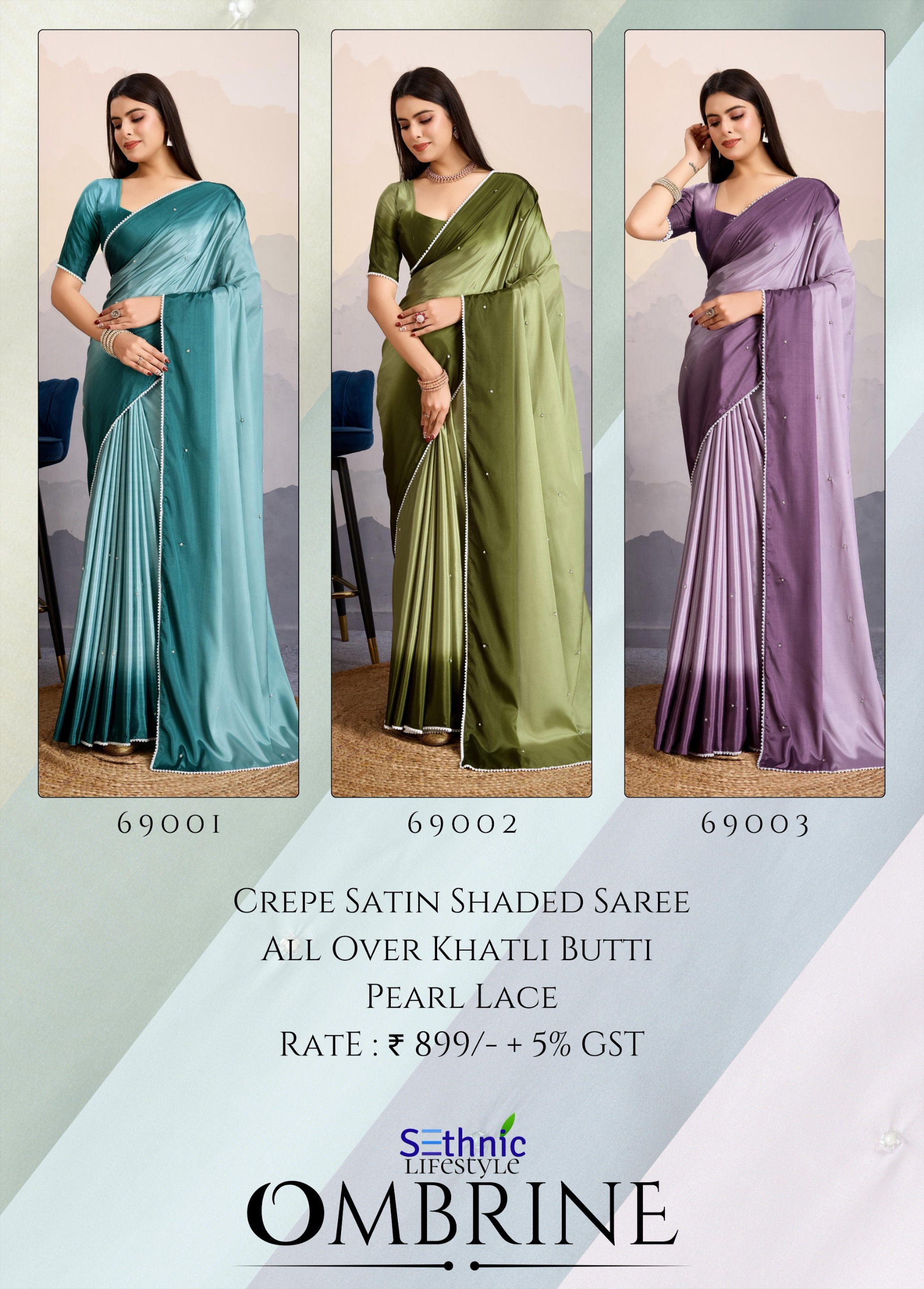 Sethnic Ombrine Crepe Satin Silk Wholesale Sarees Collection - Image 8