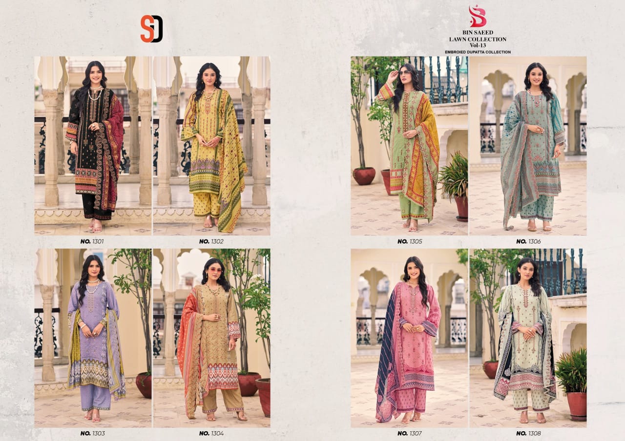 Sharaddha Designer Bin Saeed Vol-13 Pure Cotton Wholesale Pakistani Salwar Suit Catalog - Image 9