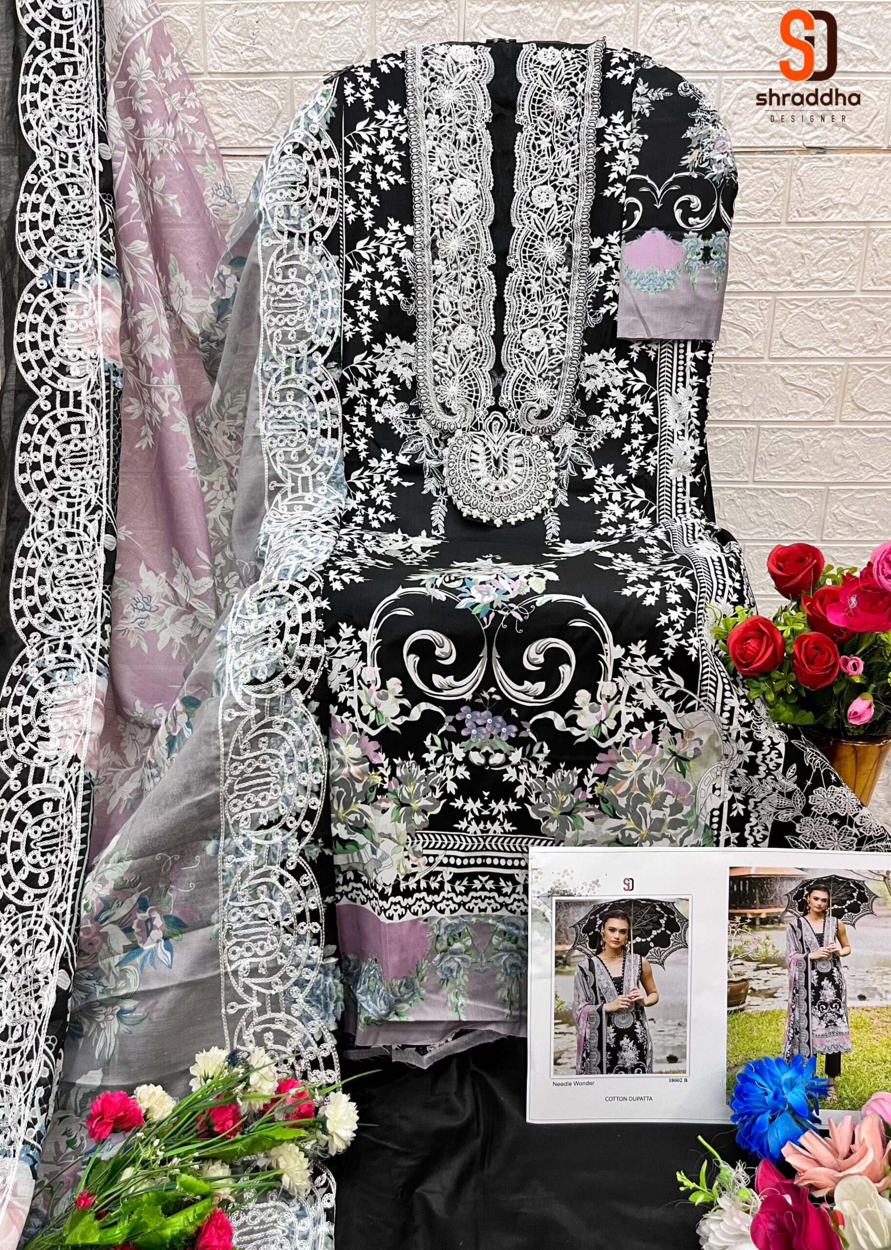 Sharaddha Designer Needle Wonder Vol-04 Chiffon Dupatta Wholesale Pakistani Salwar Suit Catalog - Image 9