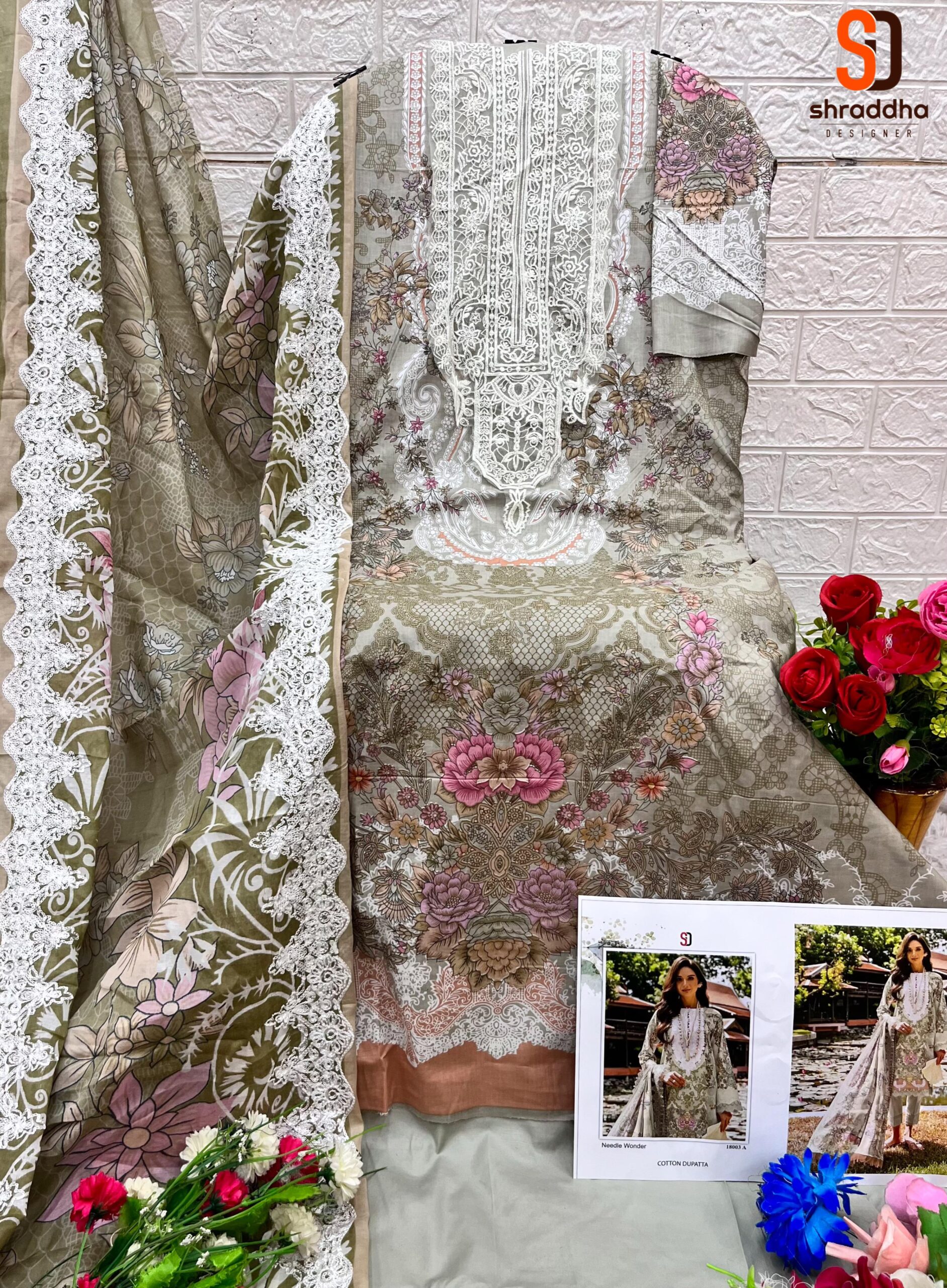 Sharaddha Designer Needle Wonder Vol-04 Chiffon Dupatta Wholesale Pakistani Salwar Suit Catalog - Image 6