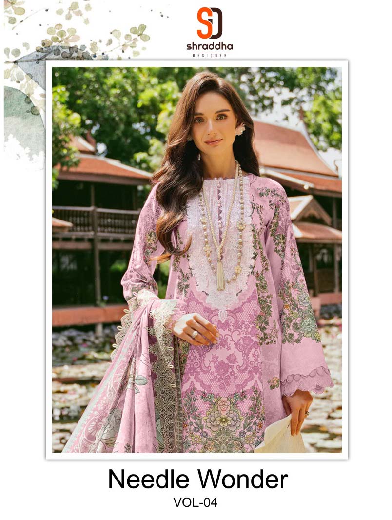 Sharaddha Designer Needle Wonder Vol-04 Chiffon Dupatta Wholesale Pakistani Salwar Suit Catalog