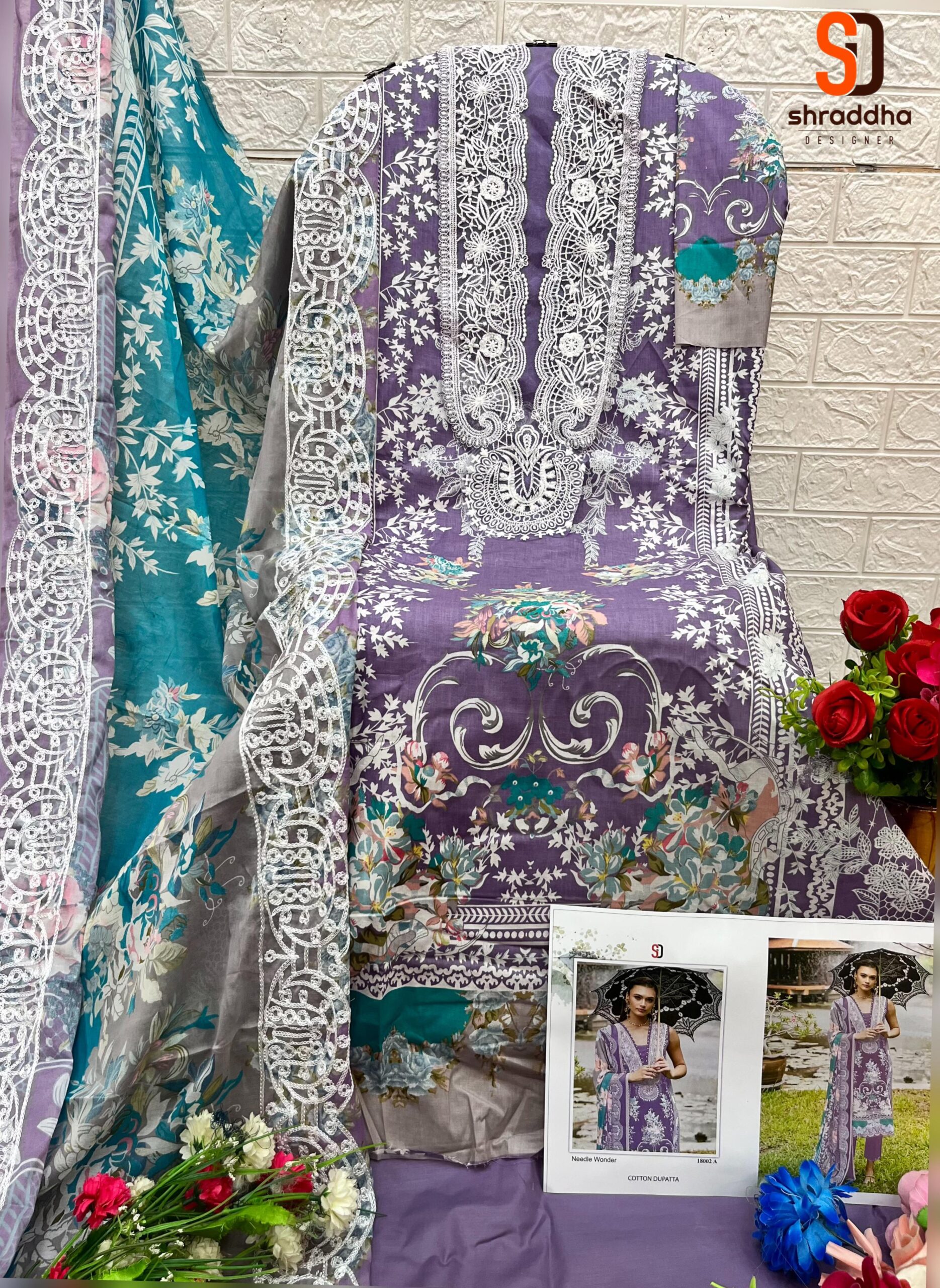 Sharaddha Designer Needle Wonder Vol-04 Chiffon Dupatta Wholesale Pakistani Salwar Suit Catalog - Image 7