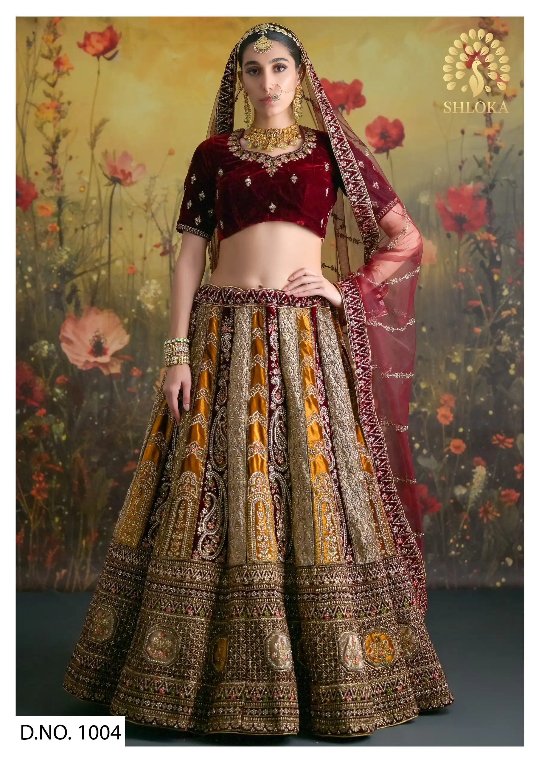 Shloka Designer -1004 Velvet Hand Embroidery Bridal Lehenga Collection
